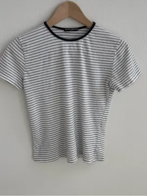 Brandy Melville Striped Baby Tee White Black One Size thumbnail 1
