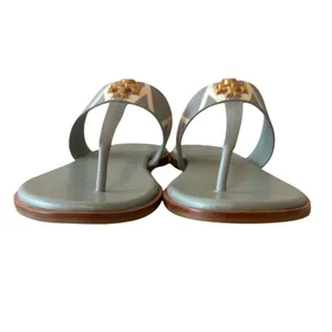 Tory Burch Mini Everly Geometric‎ Blue Grey Sandals Double T 7 thumbnail 3