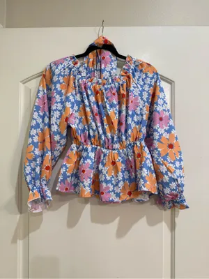 Pink Lily Tie At Waist Top With Orange Pink Blue Elastic Size Medium thumbnail 4