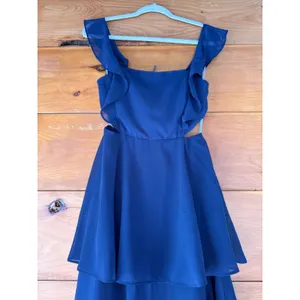 NWT Lulus Elegant Event Navy Ruffled Tie-Back Tiered Maxi Dress Bridesmaid Sz S thumbnail 4