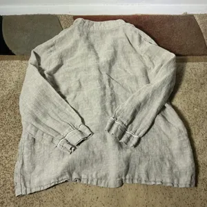 Quince European Linen Pajama Top Womens L Flax Tan Long Sleeve Button Down Shirt thumbnail 7