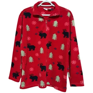 Cherokee‎ Women's Red Fleece Jacket Quarter Zip Moose Trees Snowflakes Size M thumbnail 1