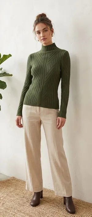 Ecru Womens Forest Green Mock‎ Neck Chevron Ribbed Long Sleeve Sweater Small thumbnail 1