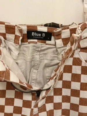 Blue B Collection Size L Brown and White Checkered Flare Pants thumbnail 2