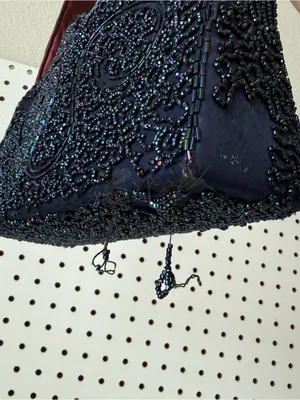 Vintage Iridescent Beaded Navy Blue Evening Cocktail Bag DAMAGED thumbnail 5