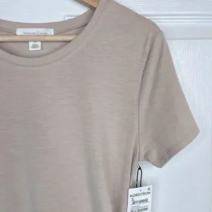 Treasure & Bond Women's Beige Oatmeal Ruched Side T-Shirt Midi Dress Size M thumbnail 4