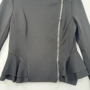 Obsession Black Peplum Moto Jacket Asymmetrical Zip Stretch Biker Edgy Sz Medium thumbnail 4