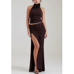HOUSE OF CB Adrielle Jersey Burnout Maxi Skirt, Cocoa, L+ thumbnail 3