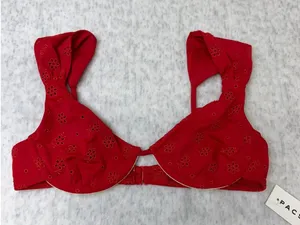 PacSun Red Eyelet Underwire Bikini Top Floral Embroidered Ruffle XS‎ NEW thumbnail 1