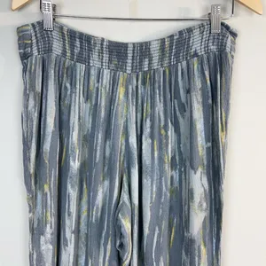 Free People Pants‎ Womens Large Gray Blue Yellow Abstract Wide Leg Boho Lounge thumbnail 9