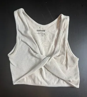 GARAGE Twist Front Ribbed Crop Tank Top Cream Size XS thumbnail 1