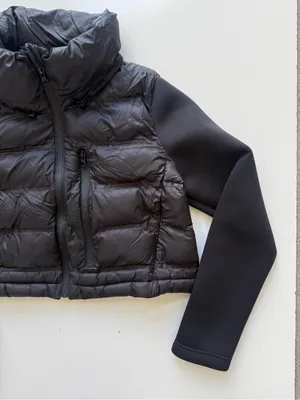 Zara Black Combination Cropped Puffer Coat Size Large thumbnail 4