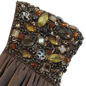 JS Boutique Cocktail‎ Dress Brown Beaded Shoulder Ruched Bodycon Womens Size 10 thumbnail 3