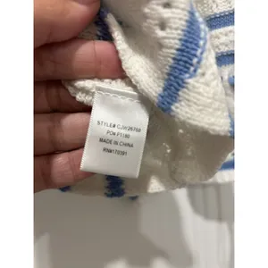 White Blue Striped lightweight Sweater Size Large Open Nautical Beach Game Day thumbnail 6