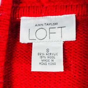 Ann Taylor LOFT Hoodie Sweater Knit Pullover‎ Red White Stitch Small Cottagecore thumbnail 3