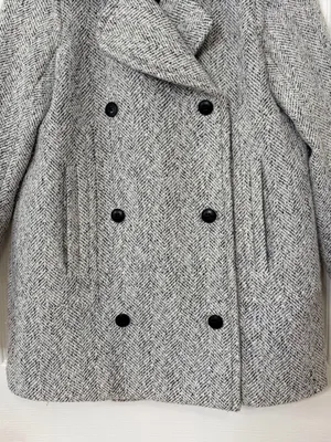 Abercrombie & Fitch Gray Herringbone Double Breasted Peacoat Quiet Luxury Preppy Career S thumbnail 4