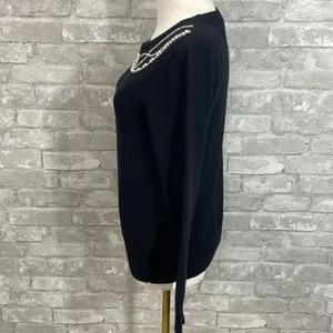 Anthropologie Field Flower Black Sweater with Pearl Accents thumbnail 3