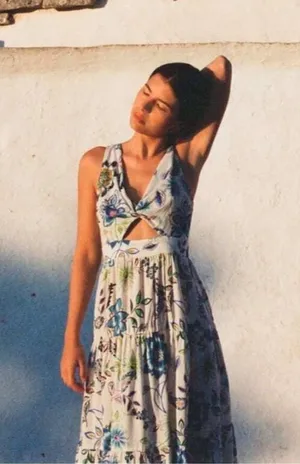 Zara Cotton Floral Midi‎ Dress Tie Back Cut out Front Midi Dress Size Small thumbnail 1