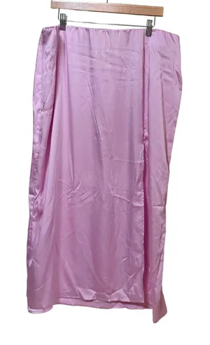 A New Day Pink Satin Midi‎ Slip Skirt XXL Elastic Waist Side Slit RN17730 thumbnail 1