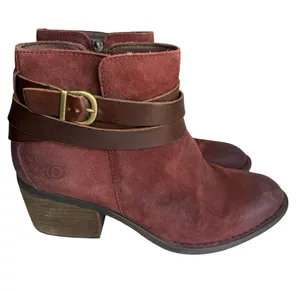 Børn Payton Burgundy Suede Dark Leather Strappy Ankle Booties Sz 9 thumbnail 1