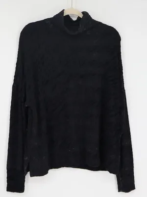 Majestic Filatures Woman's Black Burnout Velvet Cowl Neck Long Sleeve Top XL thumbnail 1