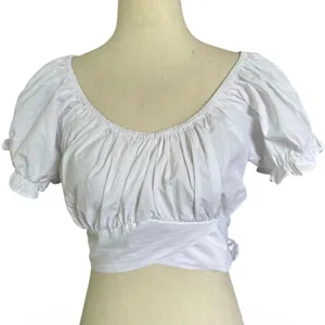Live 4 Truth Womens XL White Puff Sleeve Wrap Tie Waist Crop Top | 0108 thumbnail 1