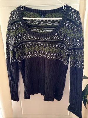 Tommy Hilfiger Sweater Womens Gray Green White Cable Knit Size XL thumbnail 1