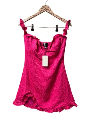 Line & Dot Penelope Off Shoulder Floral Mini Dress Fuschia Pink Medium NEW $127 thumbnail 4