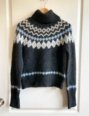Vtg J.crew Womens M Fuzzy Argyle Turtle Neck Sweater Mohair Wool Preppy Nordic thumbnail 1