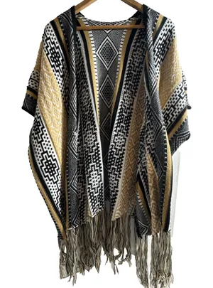 Lava Accessories Poncho Drape Women's One Size Saddle Blanket Design Black Beige thumbnail 1