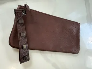 Brown Leather Wristlet Clutch - Slim Zip Pouch thumbnail 3