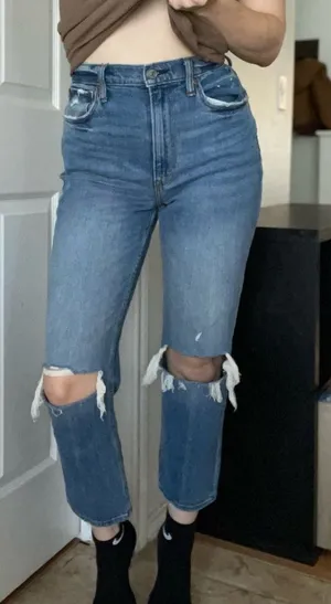 Abercrombie & Fitch Ankle Straight Ultra High Rise Jeans Sz 28 Short‎ Distressed thumbnail 1