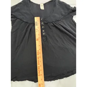 We The Free Free People Black Linen Blend Henley Babydoll Top Long Sleeve Medium thumbnail 7
