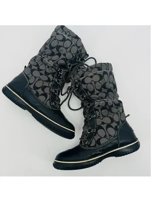 Women's Coach Shaine Black & Grey Monogram Winter Snow Boots Size 7 thumbnail 5