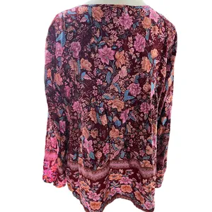 Pretty Garden Boho Cottagecore Blouse Large Pink Floral Tie Neck‎ Peasant Top thumbnail 6