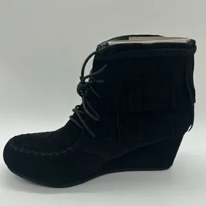 Top Moda Boots Womens 6.5‎ Black Moc Toe Lace Up Wedge Moccasin Bootie NEW thumbnail 2