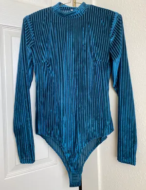 Velvet Ribbed Bodysuit Blue thumbnail 1