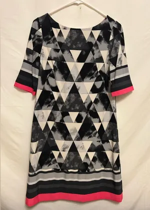 ELIZA J‎ Shift Dress Black Ivory Pink Geometric Short Sleeve Size 8 thumbnail 1