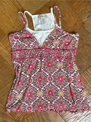 VTG Y2K Younique Babydoll Tank Top ~ Layered Look Geometric pattern ~ Size XL thumbnail 4