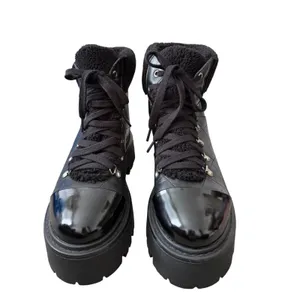 Steve Madden Black Leather Platform Combat Boots Shearling Trim Lug Sole Size 8 thumbnail 5