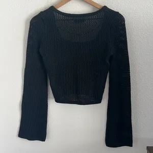 Hollister Black Open Knit Squared Neck Wide Sleeve Top Small thumbnail 2