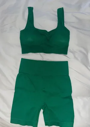 Amazon Ribbed Workout Set Green thumbnail 2