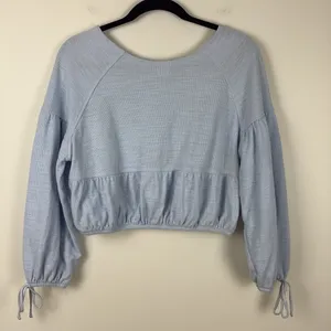 Aerie Endless Summer Cropped Sweatshirt Puff Sleeve Eyelet Blue Women’s Size XS thumbnail 8