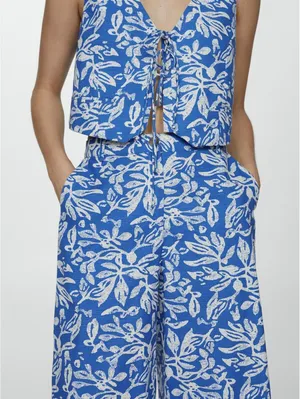Mango Wide Leg Printed Pants NWT Blue Size Large thumbnail 6