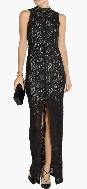 Alice + Olivia Gisela High Neck Long Lace Sleeveless Black Maxi Dress 2‎ thumbnail 1