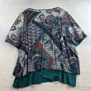 Chicos 3 US XL Overlay Tee Knit Top Multicolor Paisley 3/4 Sleeve Boho Layered‎ thumbnail 3