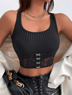 Lace Crop Top Black thumbnail 1