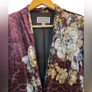 GUILLAUME Purple/Beige Floral Print Velvet Burnout Blazer Jacket - Size 1X thumbnail 3