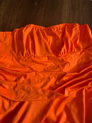 Women’s Orange Strapless Ruched Flare Dress Size XL Layered Skirt thumbnail 5