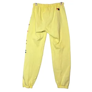 Aviator Nation Sweatpants Womens Small Yellow Rainbow Logo Fleece Jogger USA thumbnail 3